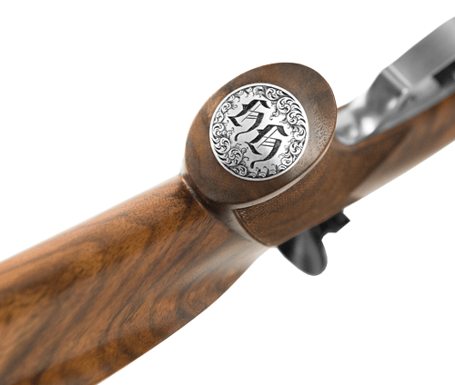 Unterhammergewehr Billinghurst mit Silbereinlage im Pistolengriff, Monogrammplättchen